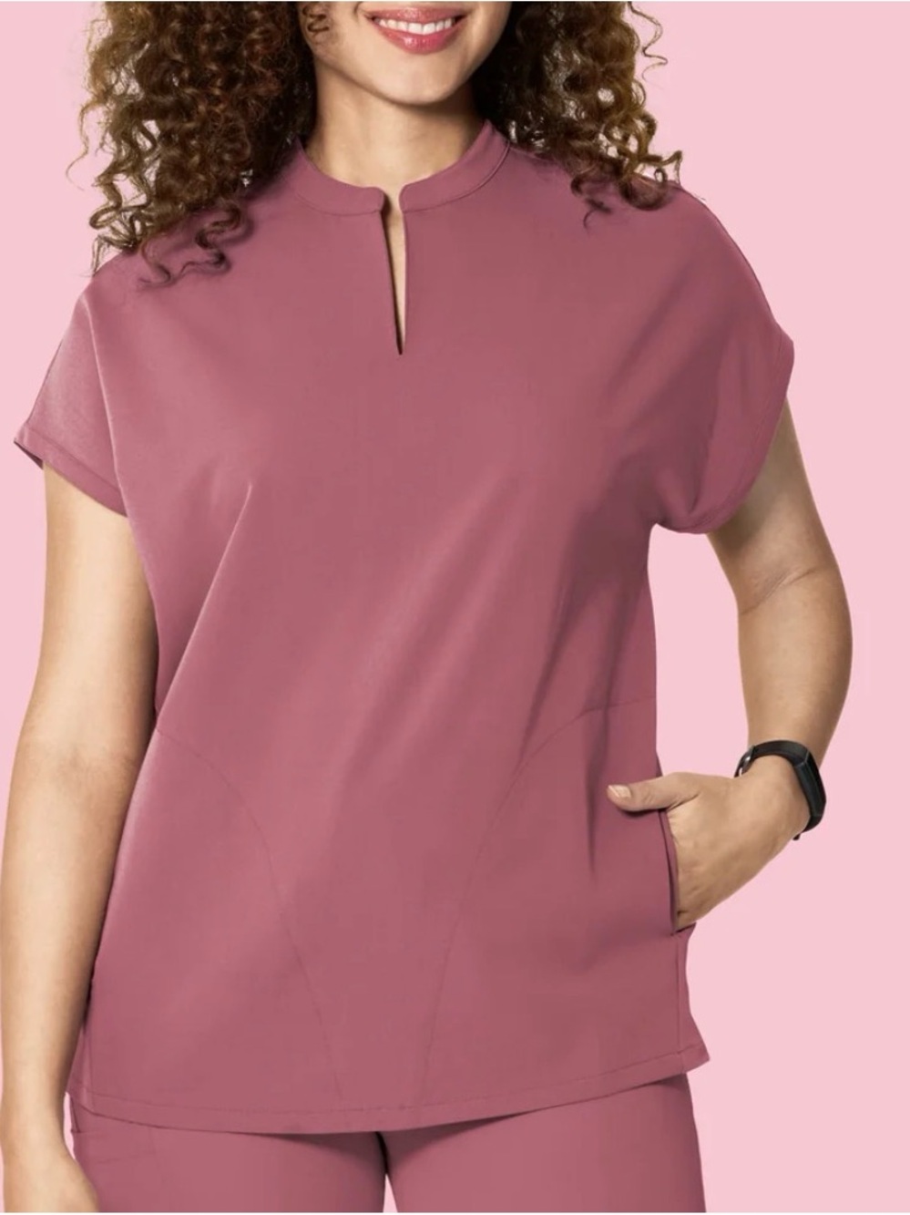 Keyhole Mock Neck Tunic Top in Rose Pink and 9 pocket cargo pants. NEVER WORN